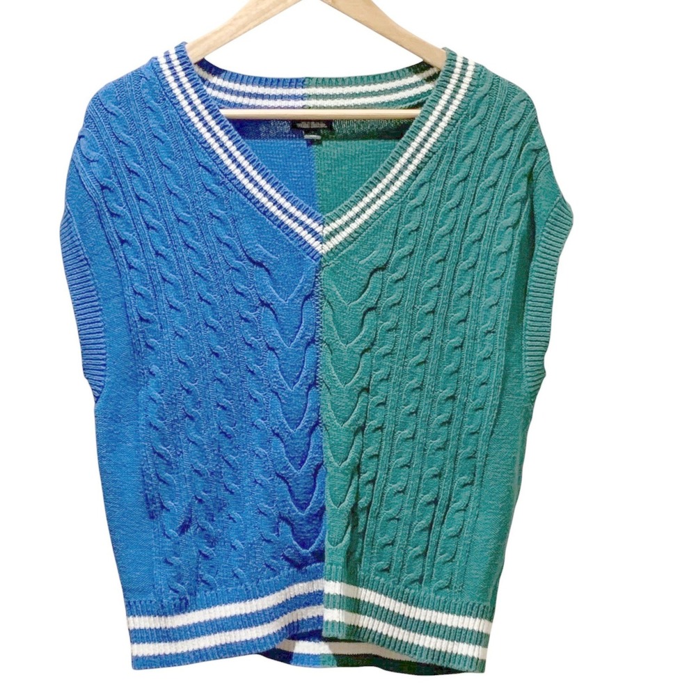 Wild Fable Sweater Vest Women S Blue Green Cable Knit Tennis Prep Collegiate